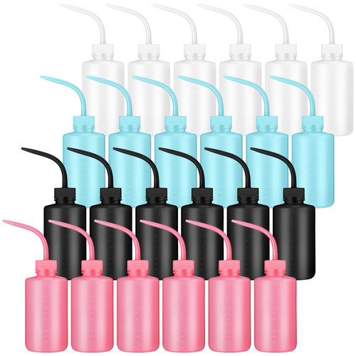 Dandat 24 Pack Tattoo Squeeze Bottle Bulk 500ML/17oz Plastic Safety Wash Bottles Narrow Mouth Lab Squeeze Bottle LDPE Squirt Plants Watering Irrigation Tools Lash Rinse with Scale Labels