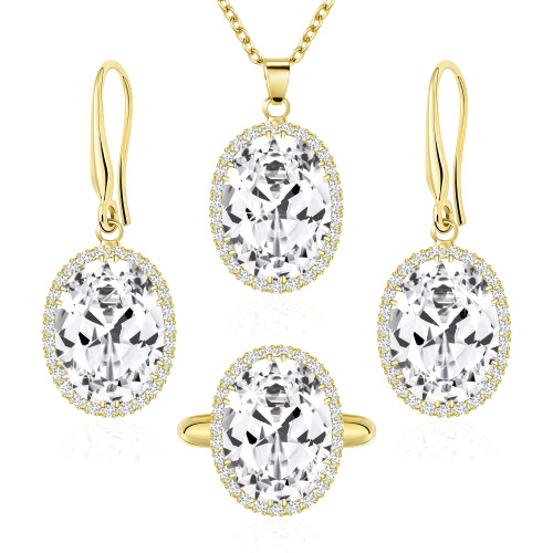 Linawe Gold Crystal Jewelry Set, Diamond Pendant Chain Necklace, Cubic Zirconia Adjustable Ring, Rhinestone Teardrop Earrings, Wedding Bridal Bride Bridesmaid Birthstone