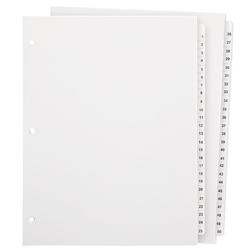 Yeaqee Tab Dividers Numbered Dividers 3 Hole Punched Letter Size Binder Dividers with Tabs Paper Page Dividers for 3 Ring Binders White Binder Index Dividers for File Notebook 8.5 x 11 Inch (1-50)