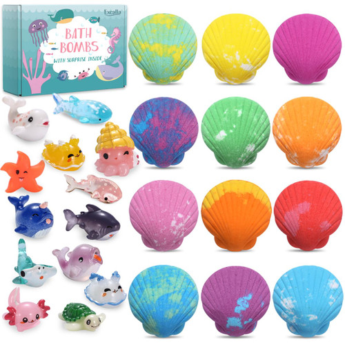Bath Bombs for Kids with Toys Inside for Girls Boys - 12 Handmade Kids Bubble Bath Fizzies Bomb with Surprise Sea Animals Toys, Moisturize Gentle and Kids Safe (Toy May Vary) Bath Bombs for Kids with Toys Inside for Girls Boys - 12 Handmade Kids Bubble Bath Fizzies Bomb with Surprise Sea Animals Toys, Moisturize Gentle and Kids Safe (Toy May Vary)