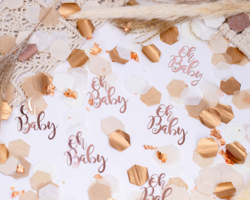 Boho Baby Shower Decor, Oh Baby, Baby Shower Confetti, Gender Neutral Baby Shower Decorations, 540 Pieces (Copper Foil and Beige, Oh Baby)