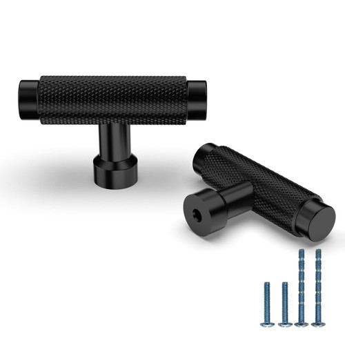 ROMATEE 10pack Knurled Matte Black Cabinet Knobs Kitchen Cabinet Knobs Black Drawer Knobs Dresser Knobs Kitchen Knobs for Cabinets and Drawers T Bar Knobs