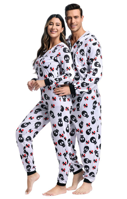 Meagilis Christmas Onesies for Women Adult Onesie Pajamas Matching Pajamas for Couples Family Christmas Pjs Matching Sets Skull Print White M