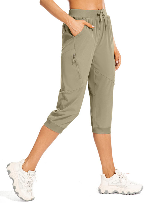 Women's Hiking Cargo Capris, Quick Dry Outdoor Capri Pants, Cargo Pants Lightweight Summer UPF 50+ with Zipper Pockets #2072-Khaki-M