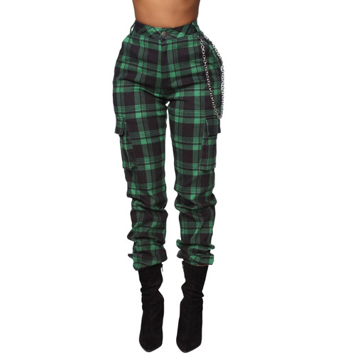 Womens Plaid Cargo Jogger Pants High Waist Loose Fit Casual Cargo Pants Baggy Sweatpants Trousers with Pockets