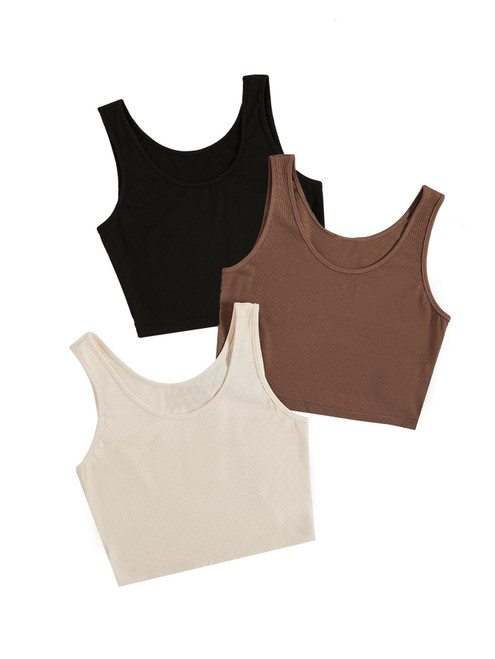 GORGLITTER Women's 3 Pieces Scoop Neck Crop Tops Sleeveless Ribbed Knit Casual Cami Tank Top Multicolor Small GORGLITTER Women's 3 Pieces Scoop Neck Crop Tops Sleeveless Ribbed Knit Casual Cami Tank Top Multicolor Small