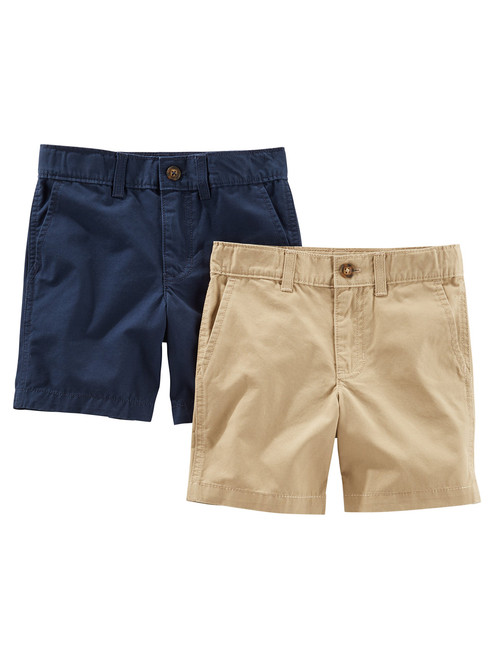 Simple Joys by Carter's Boys' Flat Front Shorts, Pack of 2, Light Khaki Brown/Navy, 7