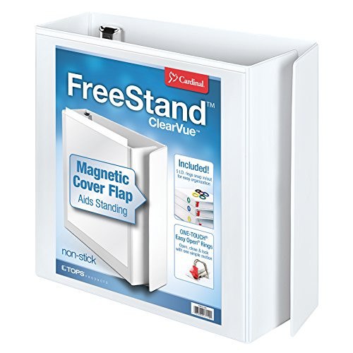 Cardinal FreeStand ClearVue Easy Open Locking Slant-D Ring Binder, 3-Inch, White (43130)