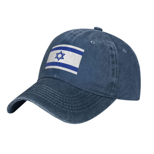 wikjxiz Israel Flag Vintage Baseball Cap Mens/Womens Adjustable Dad Hats Washed Denim Cowboy Hat Navy Blue