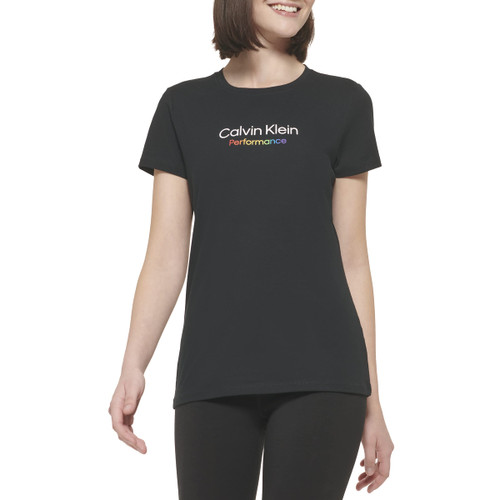 Calvin Klein Performance Women's CKP Pride Logo Short Sleeve T-Shirt, Black, Medium