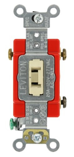 Leviton 1223-2IL 20-Amp, 120/277-Volt, Toggle Locking 3-Way AC Quiet Switch, Extra Heavy Duty Grade, Self Grounding, Back and Side Wired, Ivory