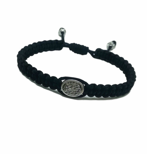 MedjugorjeStoneGifts St Michael Archangel Bracelet for Men Women or Kids Catholic Saint Adjustable Woven Black Bracelet