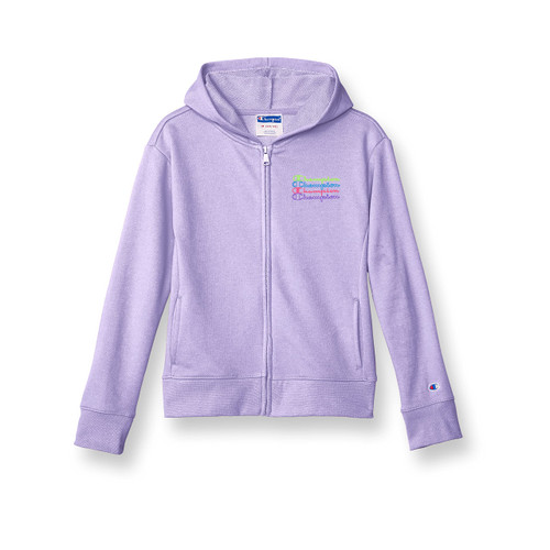 Champion Big, Full Zip Kids' Hoodie for Girls, Lightweight Sweatshirt, French Terry, Salty Purple