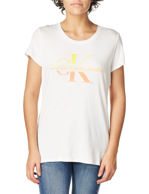 Calvin Klein Jeans Women's Ombre Logo Tee, White Sunflower, Medium