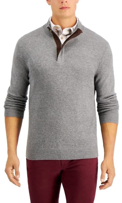 Tasso Elba Mens Sweater Small Quarter-Zip Knit Pullover Gray S