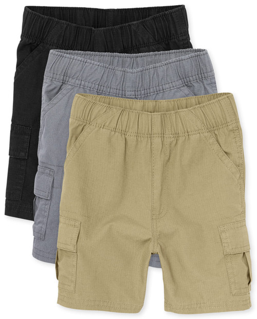 The Children's Place Baby Boys And Toddler Boys Pull on Cargo Shorts,Black/Flax/Storm 3 Pack,6-9MONTHS