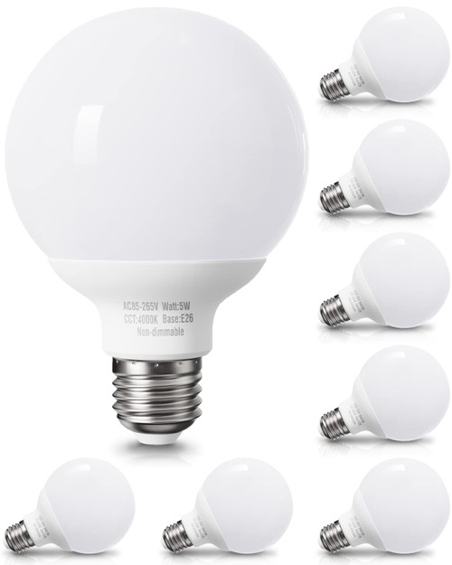 8 Pack LED Globe Light Bulbs for Bathroom, 120V 60 Watt Eqv, Natural Daylight 4000K, E26 Medium Base, Non-Dimmable Vanity Light Bulbs Round, Bright G25 LED Bulb Over Mirror
