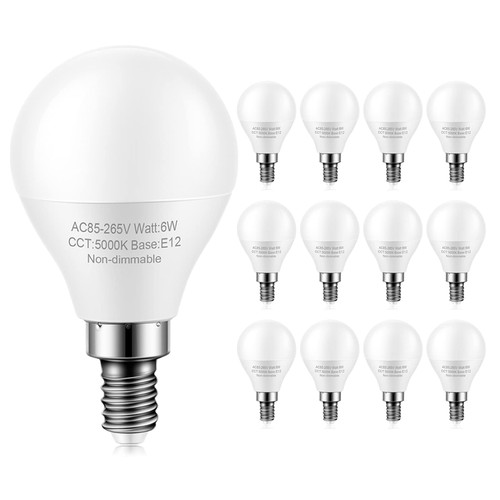 12 Pack E12 Ceiling Fan Light Bulbs, 60W Equivalent, Daylight White 5000K, Small Base LED Candelabra Light Bulb, Bright A15 E12 LED Bulb, 120V, Non-dimmable