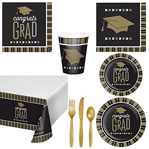 Creative Converting AZ334397 Glitz Graduation Party Kit, Silver, Gold