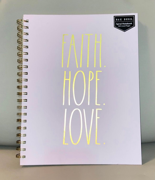 Rae Dunn Pink Hardcover Notebook Faith Hope Love Gold Lettering Spiral Notebook 160 Lined Pages