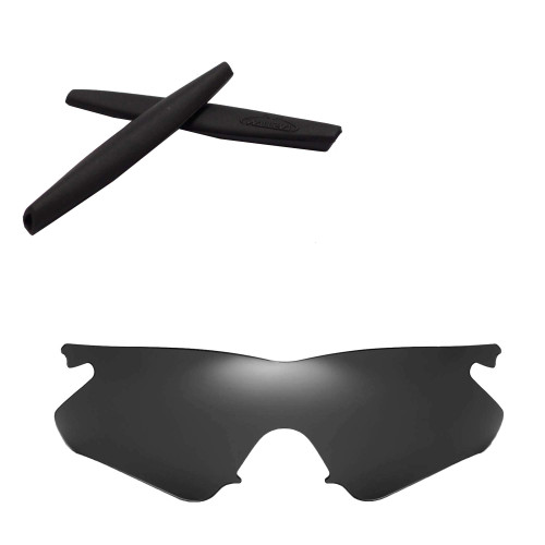 Walleva Polarized Replacement Lenses + Rubber for Oakley M Frame Heater - Multiple options available (Black Polarized Lenses + Black Rubber)