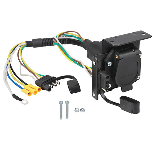 4-Way to 7-Way Trailer Wiring Kit, 7 Pin Blade Trailer Wiring Harness and 4 Way Flat Trailer Light Plug with Mounting Bracket, Female Trailer Wiring Adapter Connector Kit for Truck RV