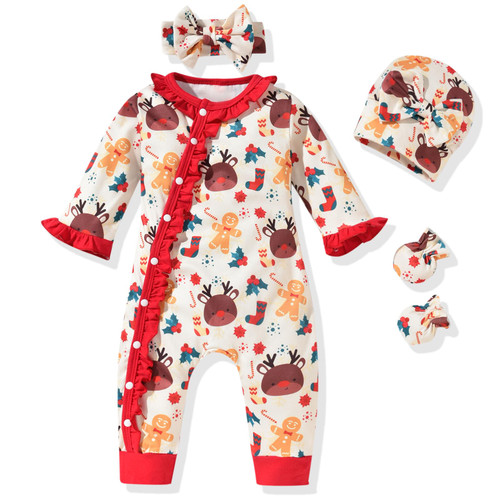 Aalizzwell 3-6 Months Baby Girls Christmas Romper Jumpsuit Playsuit Xmas Clothes Outfit Deer Clothing
