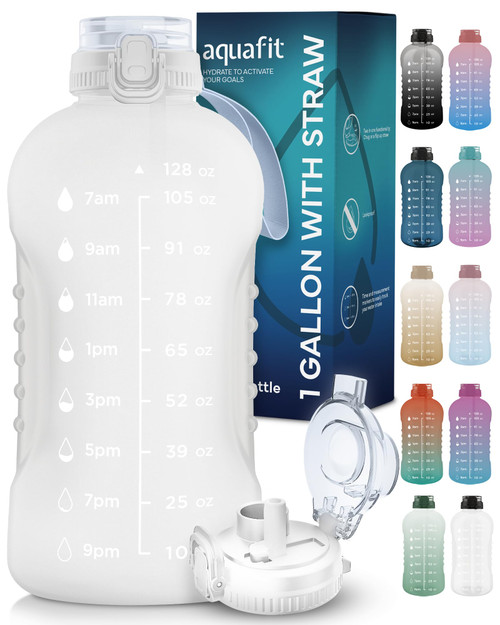 1 Gallon Water Bottle With Straw & 2-In-1 Lid - 128 oz Water Bottle With Time Marker, Gallon Jug Water Bottles with Straw, Motivational Water Bottles WIth Times To Drink - Water Jug 1 Gallon Frosty 1 Gallon Water Bottle With Straw & 2-In-1 Lid - 128 oz Water Bottle With Time Marker, Gallon Jug Water Bottles with Straw, Motivational Water Bottles WIth Times To Drink - Water Jug 1 Gallon Frosty
