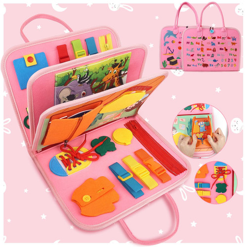 Toddler Girl Toys Busy Board Pink - Birthday Gifts 2 Year Old Girls 1-3 Autism Kids Sensory Airplane Travel Essentials Quiet Books 2-4 Montessori Activity Plane Car Ride Trip Autistic Children Develop Toddler Girl Toys Busy Board Pink - Birthday Gifts 2 Year Old Girls 1-3 Autism Kids Sensory Airplane Travel Essentials Quiet Books 2-4 Montessori Activity Plane Car Ride Trip Autistic Children Develop