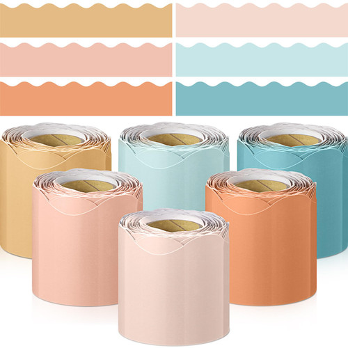 TaoBary 6 Rolls 196.8 ft Colorful Classroom Borders for Bulletin Board Scalloped Bulletin Board Borders Trim Bulletin Board Decorations Bulletin Borders for Classroom (Groovy Color)