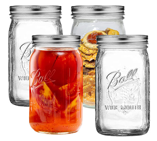 Wide Mouth Mason Jars 32 oz - (4 Pack) - Ball Wide Mouth 32-Ounces Quart Mason Jars With Airtight lids and Bands - Clear Glass Mason Jars For Storage, Canning, Fermenting, Overnight Oats, Cold Brew Coffee, Freezing + M.E.M Rubber Jar Opener Included Wide Mouth Mason Jars 32 oz - (4 Pack) - Ball Wide Mouth 32-Ounces Quart Mason Jars With Airtight lids and Bands - Clear Glass Mason Jars For Storage, Canning, Fermenting, Overnight Oats, Cold Brew Coffee, Freezing + M.E.M Rubber Jar Opener Included
