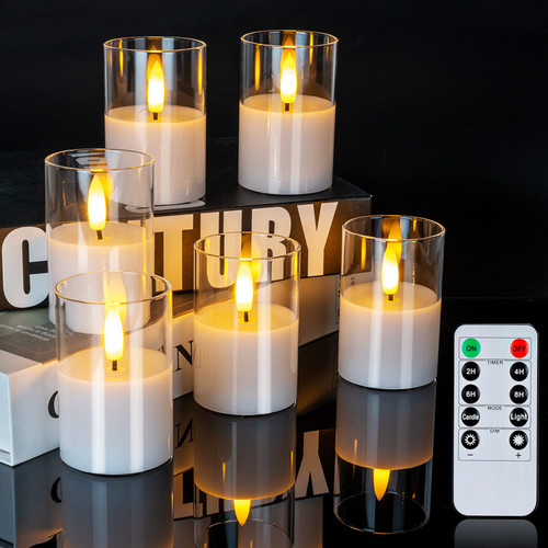 Homemory Glass Flameless Votive Candles with Timer Remote, Lasting Battery Operated Led Candles, 2" x 3" Real Wax 3D Wick for Festival Wedding Home Decor (6Pack, Clear) Homemory Glass Flameless Votive Candles with Timer Remote, Lasting Battery Operated Led Candles, 2" x 3" Real Wax 3D Wick for Festival Wedding Home Decor (6Pack, Clear)