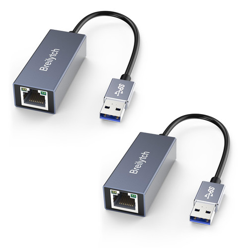 USB to Ethernet Adapter 2 Pack,Breilytch USB 3.0 to 10/100/1000 Gigabit Ethernet LAN Network Adapter Driver Free Compatible for MacBook, Surface Pro, Notebook PC with Windows7/8/10,XP,Mac/Linux,Vista