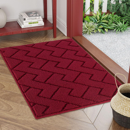 hicorfe Indoor Doormat,Front Back Door Mat Rubber Backing Non Slip Door Mats 24"x35" Absorbent Resist Dirt Entrance Doormat Inside Floor Mats for Entryway Washable Low-Profile(Red)