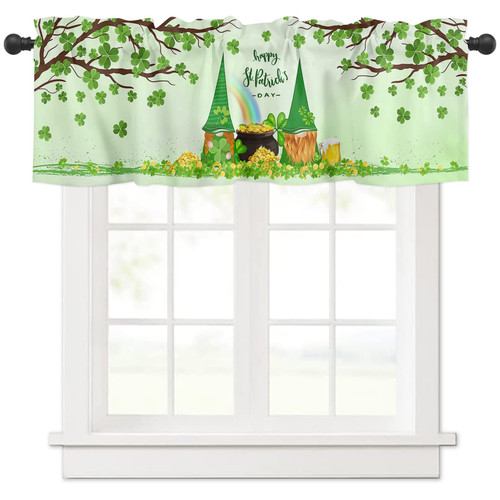 St. Patrick's Day Valance for Windows Shamrock Gnomes Rod Pocket Valance Curtain Window Treatments 1 Panel Lucky Green Clove Gold Coin Short Curtains for Kitchen Windows Bathroom Bedroom 54 x 18 inch St. Patrick's Day Valance for Windows Shamrock Gnomes Rod Pocket Valance Curtain Window Treatments 1 Panel Lucky Green Clove Gold Coin Short Curtains for Kitchen Windows Bathroom Bedroom 54 x 18 inch