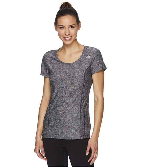 Reebok Womens Reversed Marled Basic T-Shirt, Black, Medium