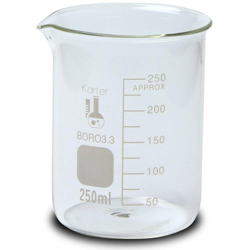 250ml Beaker, Low Form Griffin, Borosilicate 3.3 Glass, Graduated, Karter Scientific 213D33