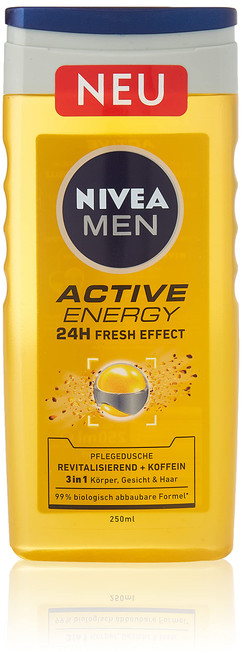NIVEA MEN Active Energy Shower Gel (250ml), Refreshing Shower Gel with Natural Caffeine, Revitalising Shower for Body, Face and Hair NIVEA MEN Active Energy Shower Gel (250ml), Refreshing Shower Gel with Natural Caffeine, Revitalising Shower for Body, Face and Hair