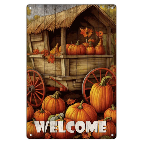 Welcome Customized Metal Sign Custom Front Door Signs Fall Thanksgiving Pumpkin Sunflowers Home Decor Garage Signs for Bedroom Laundry Porch 8x12in
