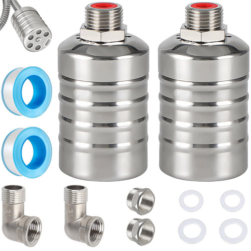 2PCS 304 Stainless Steel Fully Automatic Water Level Control Float Valve, 1/2" 3/4" Auto Shut Off Mini Float Valve, No need electricity Automatic Water Level Controller for Water Tank, water towers