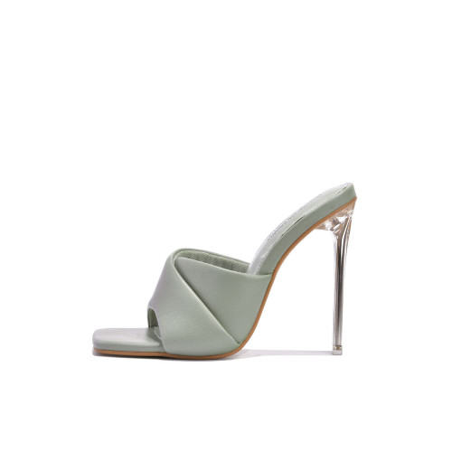 Cape Robbin Talulla Sexy Clear Stiletto High Heels for Women, Square Open Toe Shoes Heels Grey Size 6.5