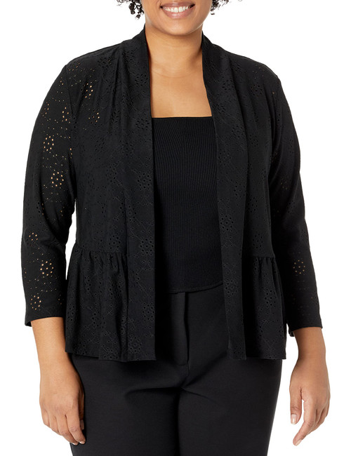 Kasper Women's 3/4 Sleeve Peplum Cardigan, Black