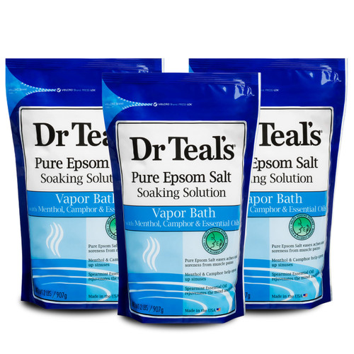 Dr Teal's Pure Epsom Salt, Vapor Bath with Menthol & Camphor, 2 lbs (Pack of 3) (Packaging May Vary)