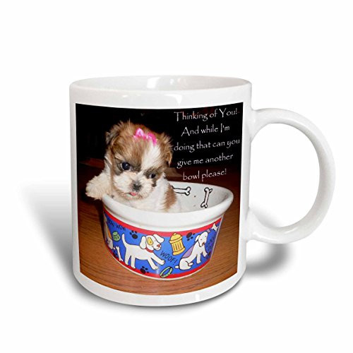 3dRose mug_39569_5"Shih Tzu Puppy Thinking of You" Two Tone Red Mug, 11 oz, Multicolor