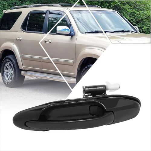 PM PERFORMOTOR Rear Left Driver Side Outer Door Handle Compatible with 01-07 Toyota Sequoia Tundra Crew Cab,Smooth Black