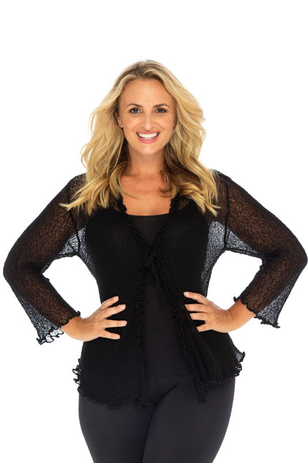 Back From Bali Womens Plus Size Ruffle Shrug Bolero Sheer Cardigan Arm Cover 2X 3X 4X Lightweight Black