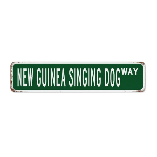 New Guinea Singing Dog Green 4x18 Inch Metal Signs Personalized Pubs Club Bedroom Fence Man Cave Decor Tin Signs Road Pet Sign for Moms Metal Plaque for Lounge