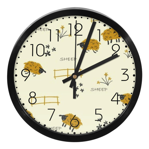 Sheep Wall Clock Silent Non Ticking - 10 Inch Quality Quartz Battery Operated Round Easy to Read Home/Office/Classroom/School Clock