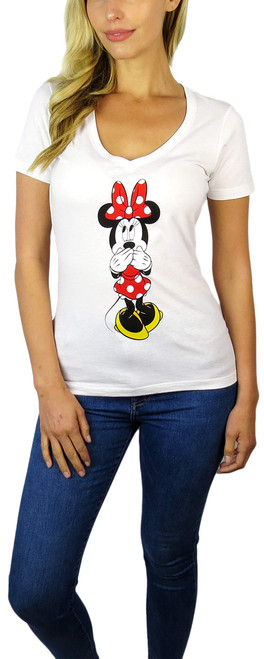 Disney Womens Minnie Mouse V-Neck Tee (White, Large)