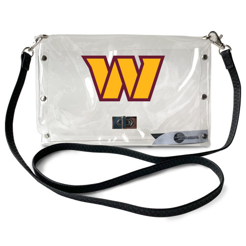 Littlearth Womens NFL Washington Commanders Clear Envelope Purse with Black Fashion Strap, Clear, 10" x 6.5" x 0.5"